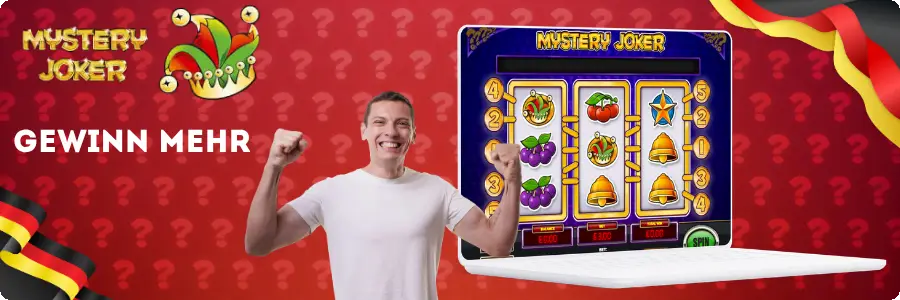 Mystery Joker Retro-Design im Neon-Spielautomatenstil