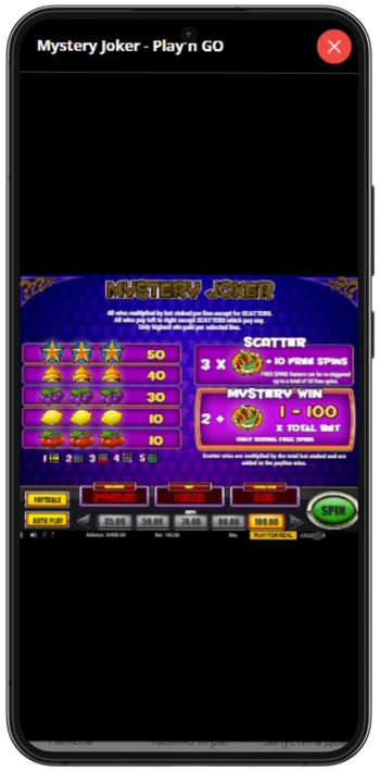 Mystery Joker utbetalningstabellen med scatter och Mystery Win