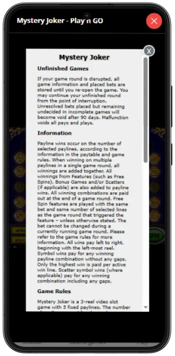 Mystery Joker inzetbalk en autoplay interface op mobiel