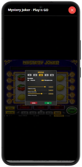 Mystery Joker autospel-panel med insatsgränser