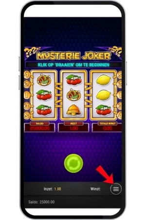 Mystery Joker instellingenmenu openen via de knop rechtsonder