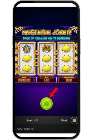 Mystery Joker spel starten met de groene spinknop